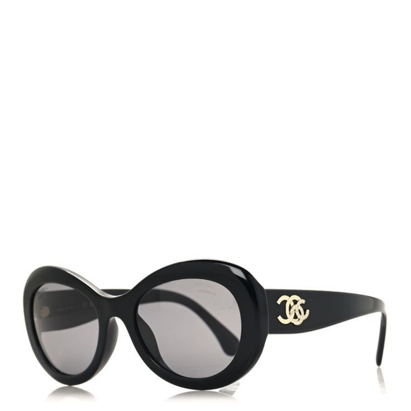 Brand New! Chanel CC Black 5469-B CC Oval Sunglasses SUNNIES POLARIZED - Picture 3 of 16